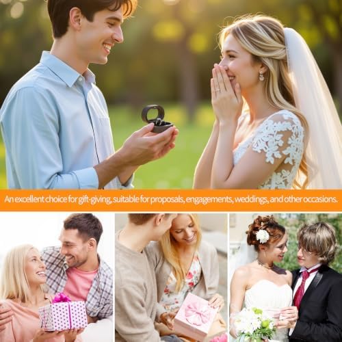 KUKUVR Oval Wooden Ring Box with Clear Window, Ring Holder Box for Wedding Day Engagement Proposal, Jewelry Gift Storage Box for Women (Black - 2 Slots)
