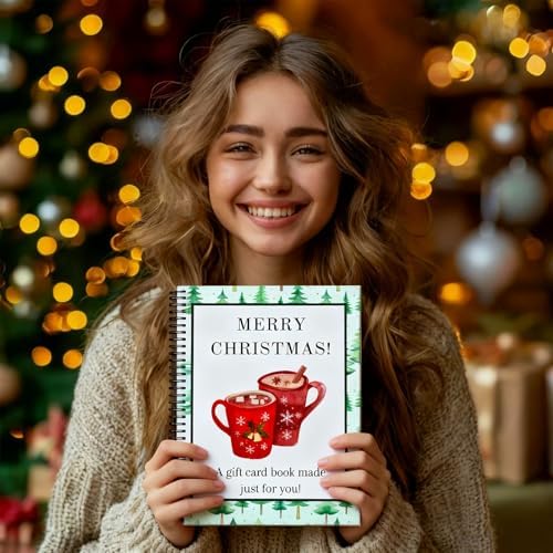 Christmas Stocking Stuffer 2Pcs Christmas Gift Card Book for Adults, Merry Christ-mas Gift Cards, 5x7 Color Spiral Bound Card Book- Surprises On Every Page, DIY Personalized Xmas Gifts for Family, Friends, Students