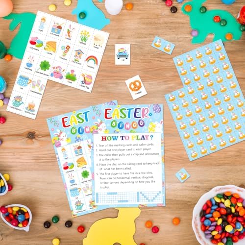 Easter Bingo Cards for 24 Players – Easter Craft Party Goodies Games for Kids School Classroom Gift, Family Activities – Easter Basket Stuffers