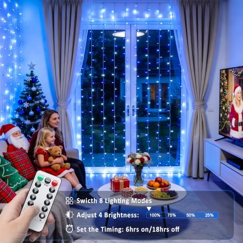 JMEXSUSS 200 LED USB Curtain Lights Blue and White