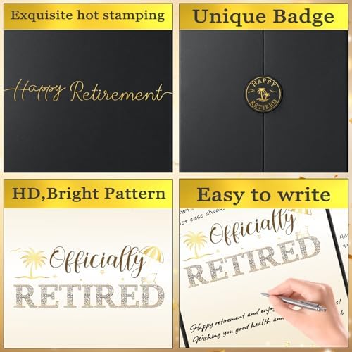 Retirement Party Decorations, Large Retird Card Signing Farewell Party Decorations Happy Retirement Guest Book Creative retirement Card for Men Women (Black Gold)