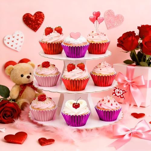 SANNIX 450Pcs Valentine's Day Foil Cupcake Liners Red Pink Cupcake Wrappers Foil Metallic Muffin Liners Baking Cups for Valentines Wedding Party Decorations Supplies