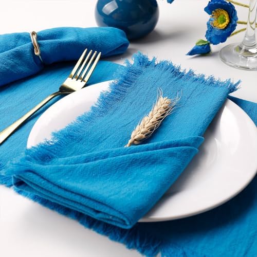 Wonlex Cloth Napkins Set of 8, Washable & Reusable 100% Natural Cotton Cloth with Elegant Fringe for Everyday Use, Table Dinner, Hotels, Events(8 Pack, Blue)