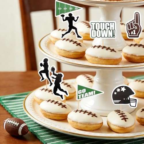 Football Cupcake Toppers Party Decorations, 24 PCS Foot Ball Touchdown Players Cupcake Toppers, Food Picks Toppers Cake Decoration for Football Party Decorations 2026 Sports Themed Party Supplies