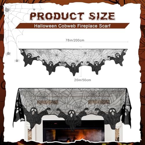 Pangda Halloween Spider Web Mantle Scarf Black, 19.7x78.7inch, Ghost