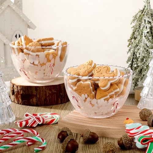 FoldTier 2 Pcs Christmas Icon Candy Bowls Dish, 14oz Candy Cane Christmas Serving Bowls Double Old Fashioned Glass Xmas Gifts for Snacks Dessert Cookie Holiday Party Favors Table Decoration