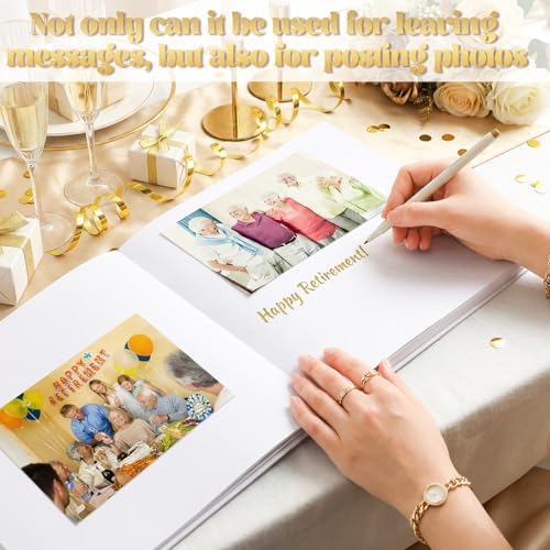 Retirement Guest Book with 2 Markers 8.7'' Square, White, Cute