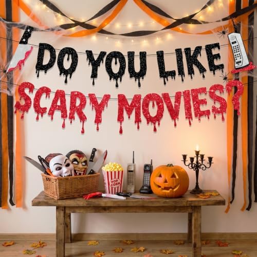 Halloween Decorations, Scary Movie Night Glitter Banner