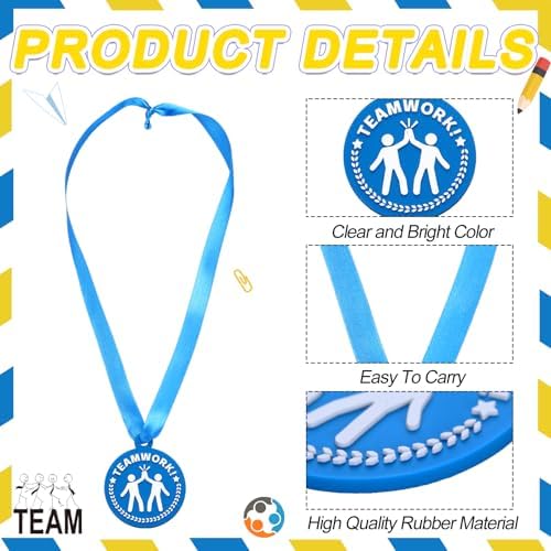 AmazingSpark 60 Pcs Teamwork Award Medals, 2 Inch Rubber Medals Bulk Winner Encourage Team Participation for Kids Adults Trophy Award Prize Gift Competitions Graduation Party