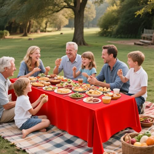4 Pack Plastic Tablecloth 54" x 108"Disposable Red Tablecloth Rectangle Plastic Table Cover for 6 to 8 Foot Tables Indoor or Outdoor Parties Birthdays Weddings Christmas