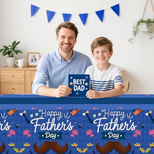 Childom 3 Pack Fathers Day Decorations,Happy Fathers Day Tablecloth,54" x 108" Disposable Plastic Table Cloth for Rectangle,Party Table Cover for Birthday Party Supplies,Home,Dinner,Indoor,Outside
