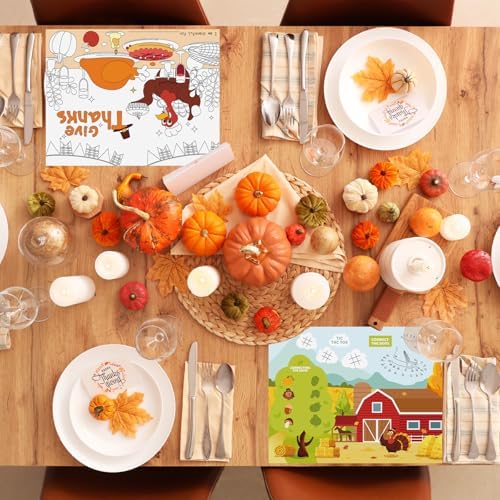 16PCS Thanksgiving Coloring Placemats, Large Kids Paper Thanksgiving DIY Placemats for Classroom Crafts Activity Party Supplies (Classic)