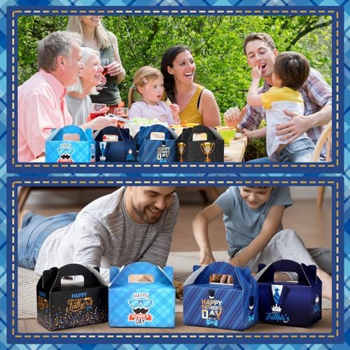 Dunzoom 24 Pcs Fathers Day Party Favors Fathers Day Treat Boxes Dad Theme Goodie Candy Gift Bags Holiday Paper Gift Container for Dads Birthday Decoration