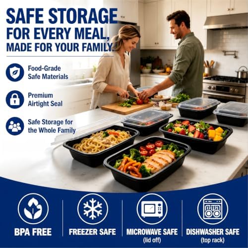 38oz 10 Pack Disposable Food Leftover Containers with Lids, Meal Prep Containers Reusable, To Go Containers Leakproof, Microwave Freezer Dishwasher Safe for Festival