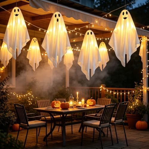 Solar Light Up Swinging Ghost, Halloween Outdoor Decor