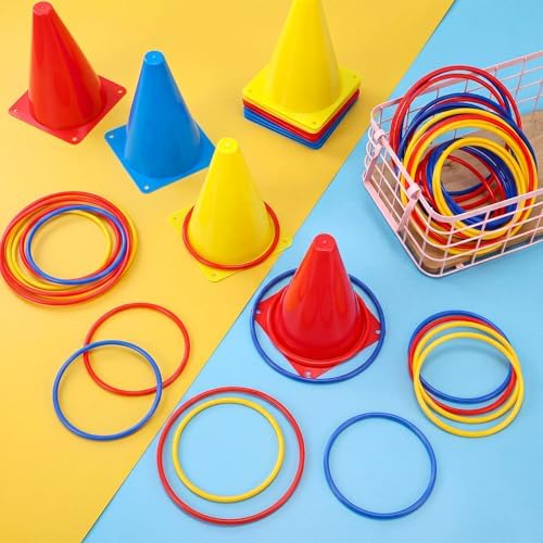 Leyndo 52 Pcs Ring Toss Game Set 12 Plastic Training Cones 40 Toss Rings for Carnival Party Backyard Indoor Outdoor Games