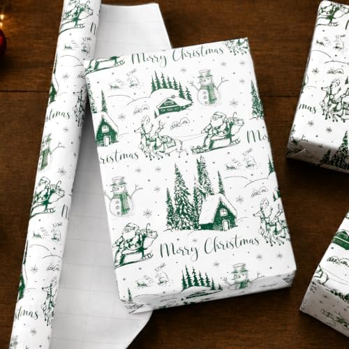 Yarcony Vintage Christmas Wrapping Paper, Christmas Toile Wrapping Paper