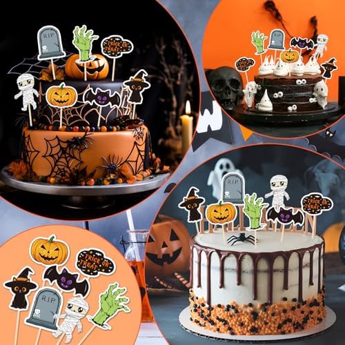 NACHLYNN 70pcs Halloween Cupcake Toppers Spooky Haunted House Night Party Fruit Cake Decoration Favors