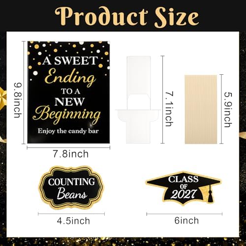 Spakon 24 Pcs Grad Candy Buffet Labels with Stand, Table Signs, Black Gold