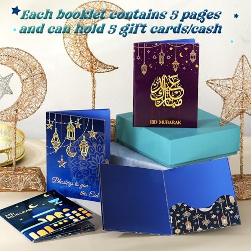 AmazingSpark 4 Set Ramadan Gift Card Booklet for Cash Mubarak Cardboard Money Holder Book Ramadan Gift Decorations Islamic Muslim Money Card Sleeve Party Favor for Eid Al-Fitr or Eid Al-Adha