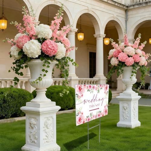 3 Pack 14.5” x 10.5” Wedding This Way Signs Double Sided Printed Wedding Direction Sign with Stakes for Ceremony Reception Lawn Yard Direction Arrow Signs Exquisite Plastic Rainproof Party Supplies,Rose Floral