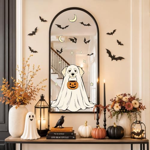 Halloween Window Clings, 3pcs Dog Ghost Funny Design Halloween Decorations Window Decals, Draped Fabric Ghost Puppy Static Cling Stickers for Glass Door Home Kids Room Office Classroom Decor