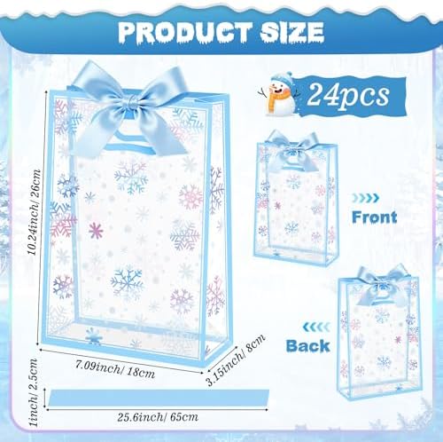 Capoda 24 Pack Winter Snowflake Gift Bags, Clear Plastic Party Favors