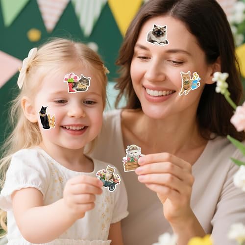H1vojoxo Summer Cat Sticker Rolls - 1000PCS Summer Realistic Cat Stickers for Kids 16 Designs Cute Flowers Dress Up Cats Sticker for Craft Water Bottle Self-Adhesive Funny Cat Stickers for Envelope