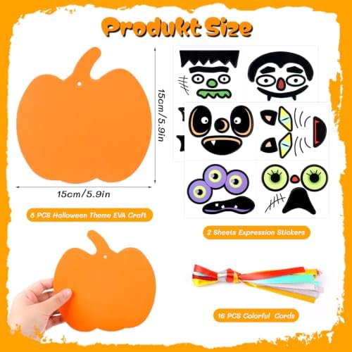 DIYASY 24 Pcs Pumpkin Craft Kits for Kids, Halloween DIY Foam Stickers Arts