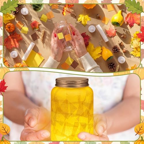 Qinyoung 12 Pcs Fall Crafts Thanksgiving Mason Jar with LED Candle Light