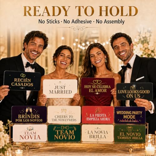 32 Designs Spanish Wedding Photo Booth Props, 16 Double-Sided Selfie Signs