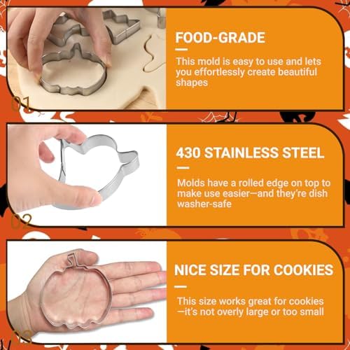 5pcs Halloween Cookie Cutters Set shapes Pumpkin, Bat, Ghost, Witch's Hat, Cat Halloween Holiday cookie decorating kit