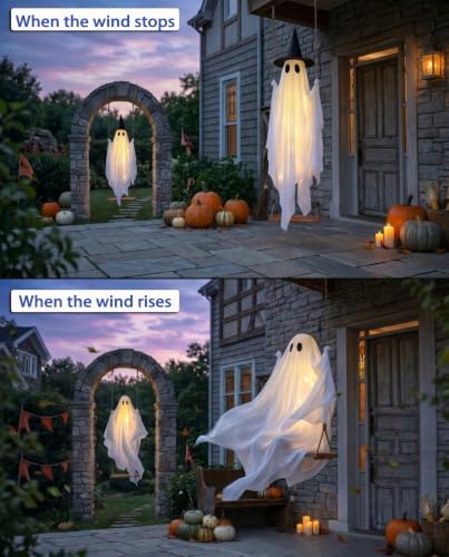 5FT Halloween Swinging Ghost Outdoor Decor,Spooky Hanging Ghost Decorations