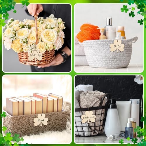 Wooden Shamrock Ornaments to Paint St. Patrick's Day Decoration Cutouts Unfinished 24PCS 3.5 x 3 inches, DIY Blank Unfinished Wood Discs Ornament for Home Farmhouse Crafts Hanging Spring Decorations