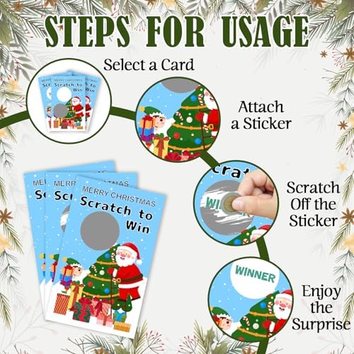 ZIIUFRN 40 Pcs Santa Christmas Scratch Off Cards with Stickers, Merry Christmas Raffle Tickets for Games Prizes, Xmas Holiday Party Games for Family Party -A02