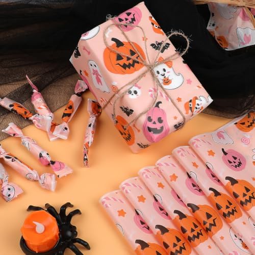 LOAVER 150 Pack Halloween Wax Paper Sheets for Food, Pink Ghost Pumpkin Greaseproof Wrapping Deli Parchment Baking Paper for Sandwich Cookies Picnic Oilproof Basket Liners Halloween Kicthen Supplies