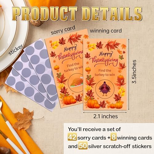 Thanksgiving Scratch Off Cards, Fun Thanksgiving Party Games, Turkey Scratch Cards For Prizes, Fall Harvest Party Congrats Raffle Tickets, Fall Lucky Draw Game For Adults, 50 Pack(10)