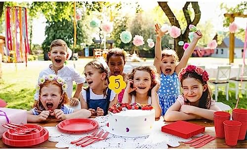 Exquisite 350 Pcs Red Plates and Napkins Party Supplies Plate Sets