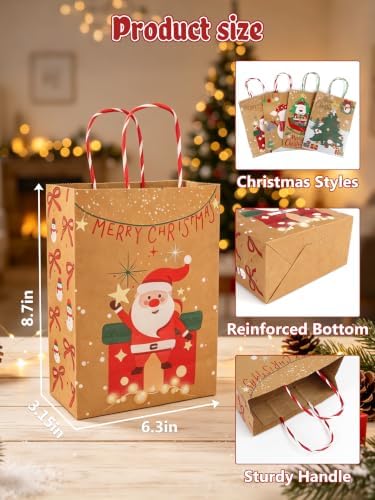 12Pack Christmas Gift Bags Bulk 8.7*6.3*3.2IN Xmas Gift Bags with Handles