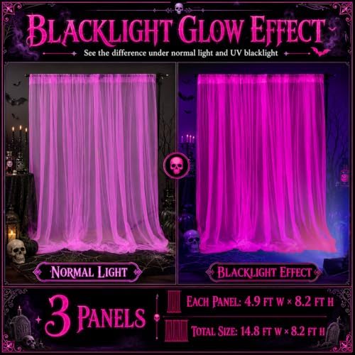 Mega-L Halloween Decorations, 3 Pack Halloween Tulle Backdrop Curtains