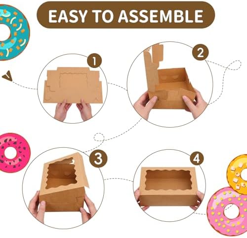 Moretoes 10pcs Cookie Boxes with Window, 9x6x3 In Brown Bakery Boxes