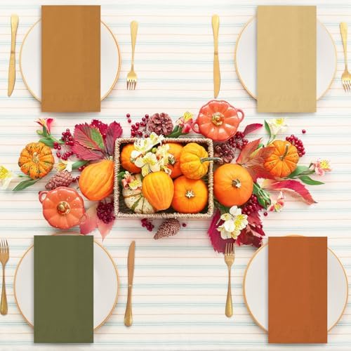 Whaline 120Pcs Fall Guest Napkins 6 Autumn Colors Disposable Napkin Multi-Color Paper Dinner Hand Towels for Fall Harvest Thanksgiving Tableware Supplies