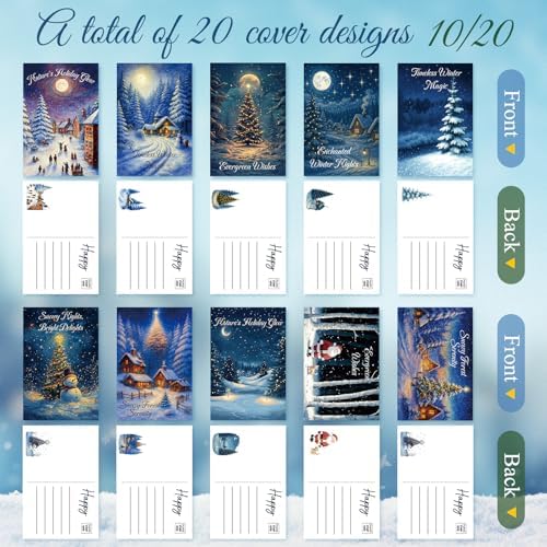 Nuanchu 80 Pcs Winter Forest Holiday Cards Bulk 4 x 6 Inch Christmas Tree Postcard Moonlight Silent Night Snow Scene Xmas Blank Holiday Cards for Friends Relatives Family, 20 Designs