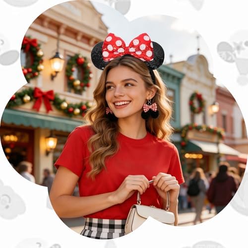 UNSPAZ Mouse Ears Headbands, Sequin Mouse Ears for Women Girls Boys, Shiny Bow Headband for Cosplay Costume Party Decorations Hair Accessories (Polka Dots)