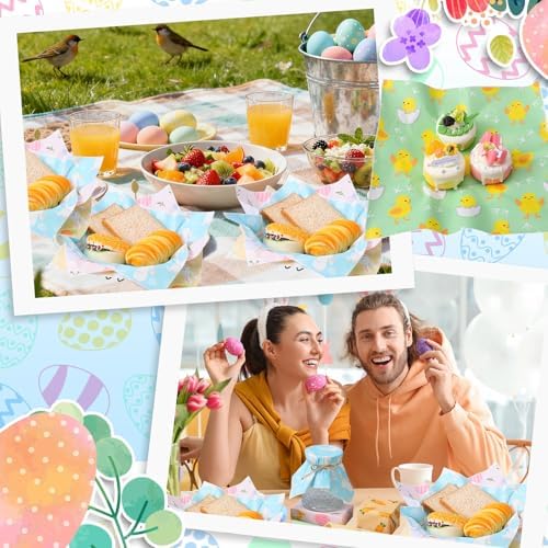 Ireer 300 Pcs Pastel Wax Paper Sheets Parchment for Food Picnic Deli Paper 12x12 Inch Waterproof Wrapping Deli Rabbits Easter Eggs Carrots Flower Basket Liners Greaseproof Easter Day