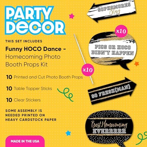 Funny Homecoming Dance Photo Booth Prop Kit, DIY Setup - 10pc