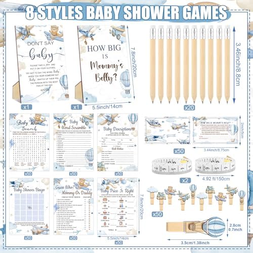 Funnymoom 426 Pcs Baby Shower Games Airplane Theme Boys, 8 Card Sets