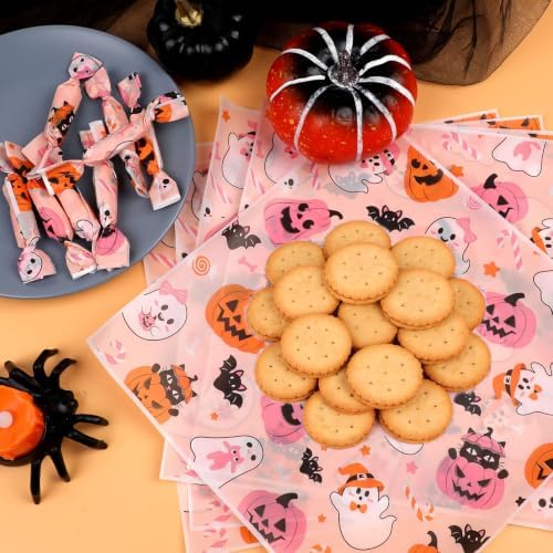 LOAVER 150 Pack Halloween Wax Paper Sheets for Food, Pink Ghost Pumpkin Greaseproof Wrapping Deli Parchment Baking Paper for Sandwich Cookies Picnic Oilproof Basket Liners Halloween Kicthen Supplies