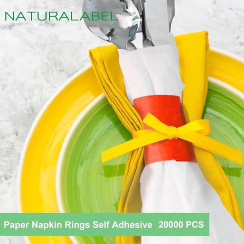 NATURALABEL Self-Adhesive Napkin Bands, Bulk Pack of 20,000, Red