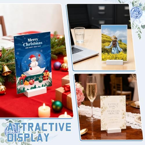 15 Pieces White Wood Table Number Stands Wood Place Card Holders Picture Holder Acrylic Sign Holders for Ceremony Birthday Party Home Decoration ﻿